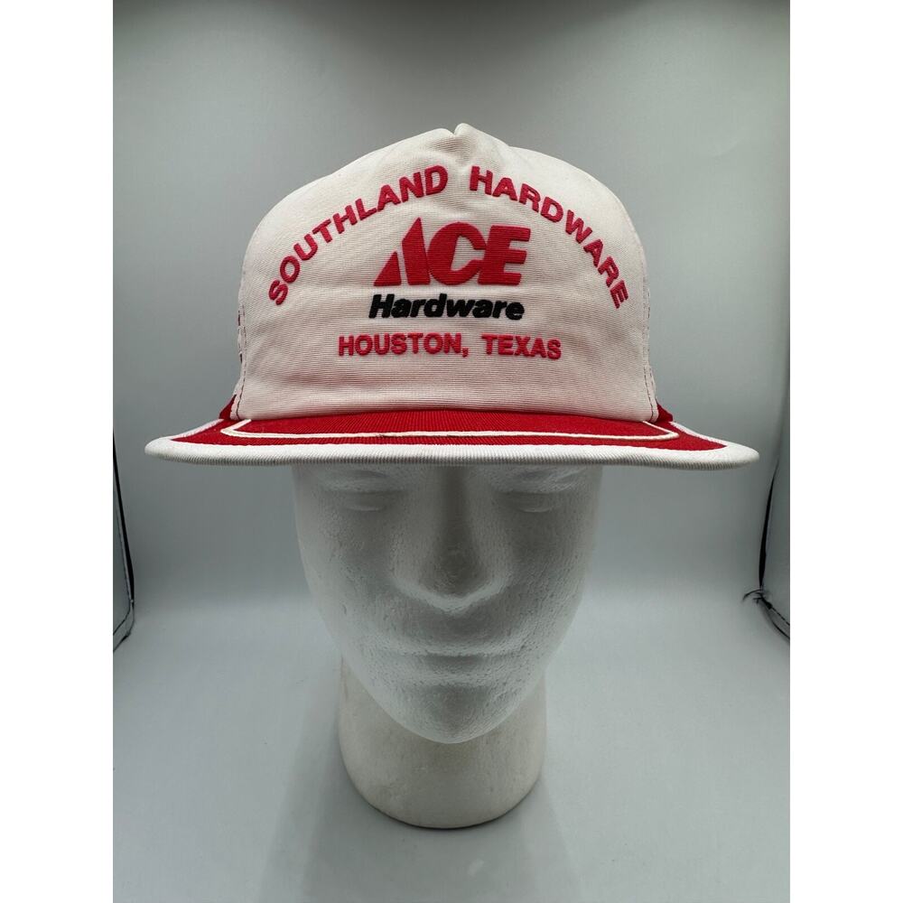 Vintage Ace Hardware Snapback Hat 3 Stripe Mesh Trucker Houston TX USA